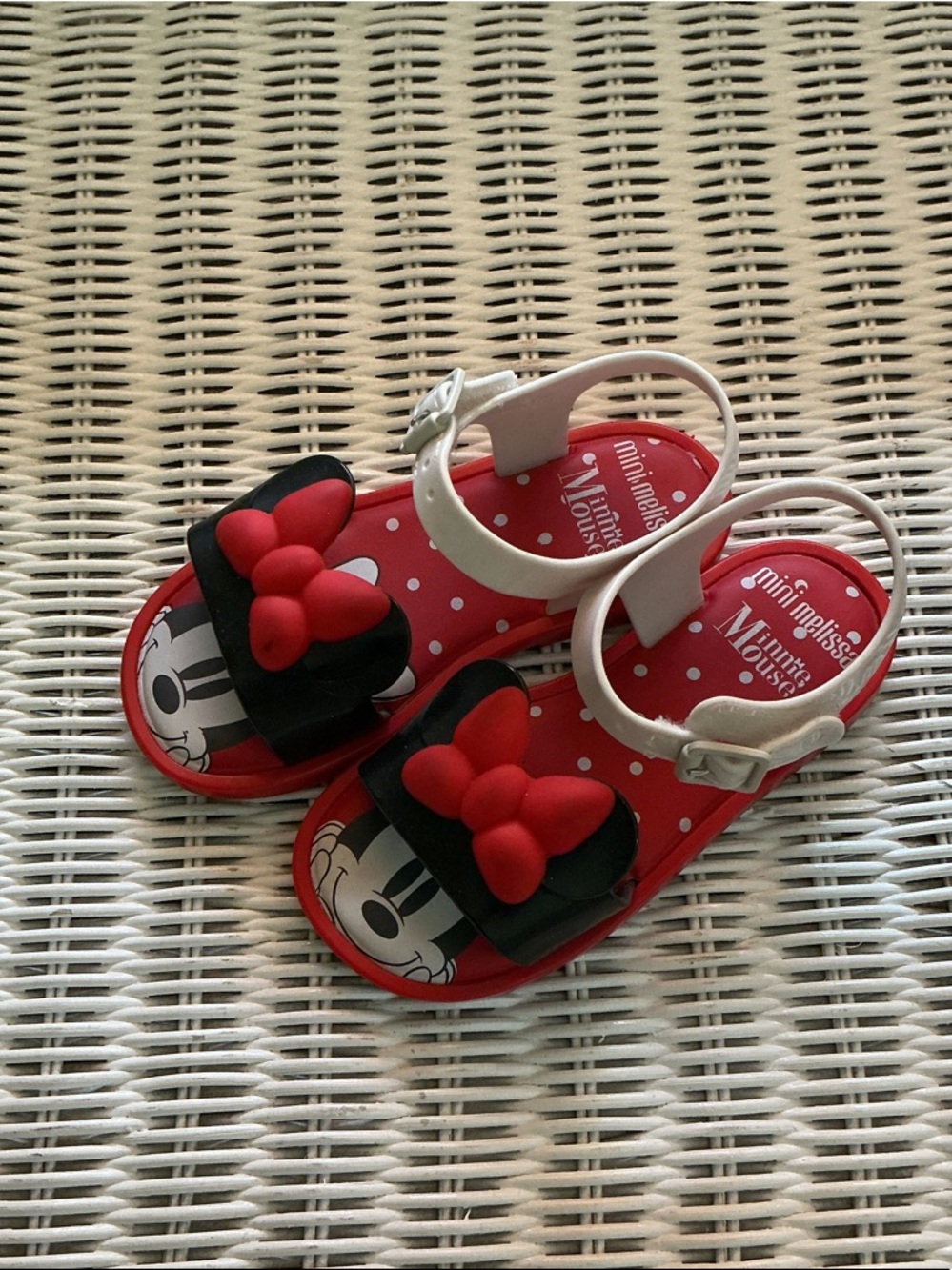 Disney Red, Black and White Minnie Mouse Girls' Sandals with Bow